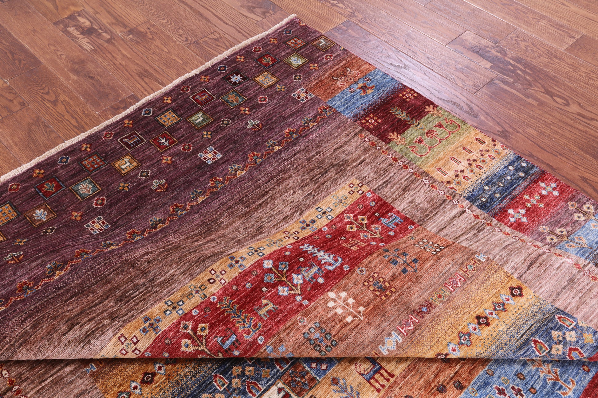 Persian Gabbeh Tribal Hand Knotted Wool Rug - 6' 6" X 9' 9" - Golden Nile