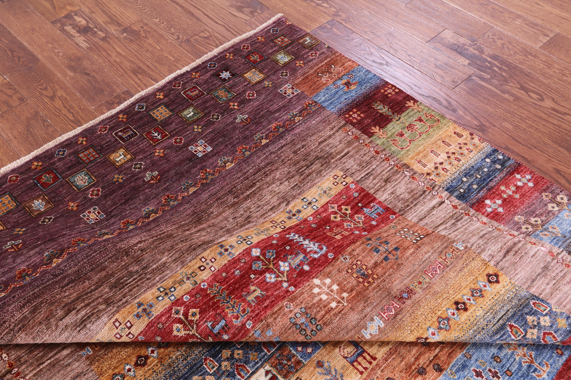 Persian Gabbeh Tribal Hand Knotted Wool Rug - 6' 6" X 9' 9" - Golden Nile
