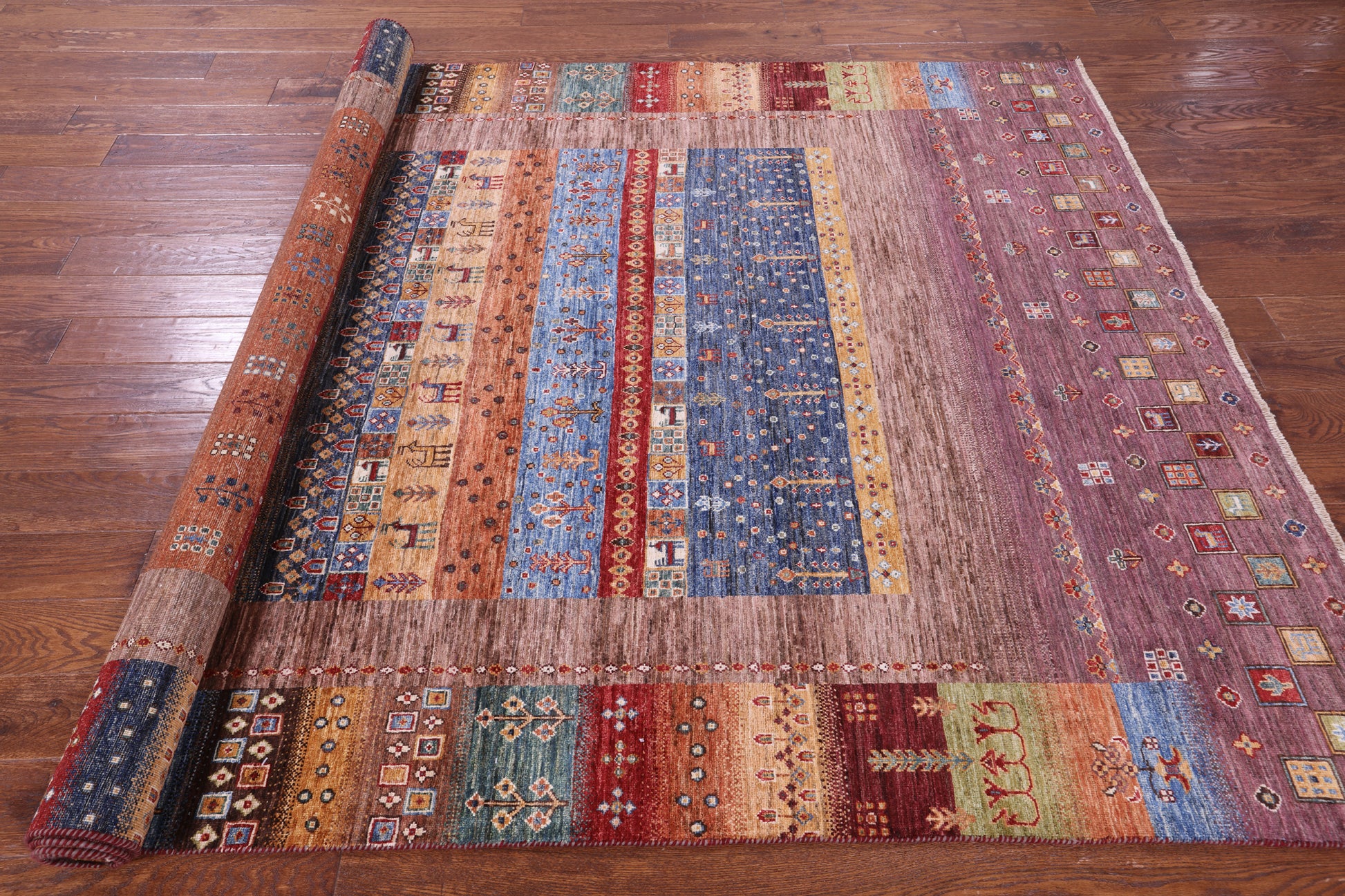 Persian Gabbeh Tribal Hand Knotted Wool Rug - 6' 6" X 9' 9" - Golden Nile