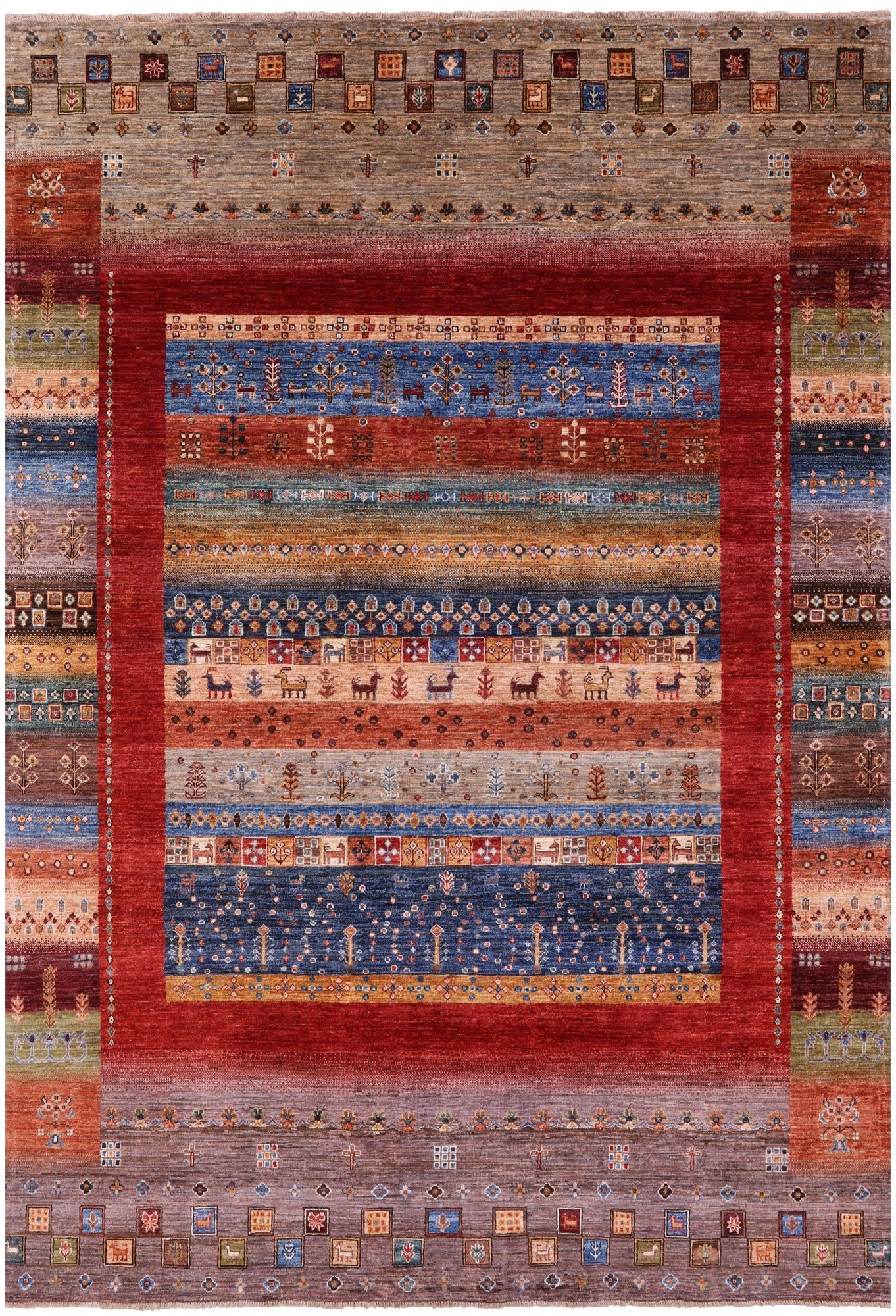 Persian Gabbeh Tribal Handmade Wool Rug - 6' 7" X 9' 7" - Golden Nile