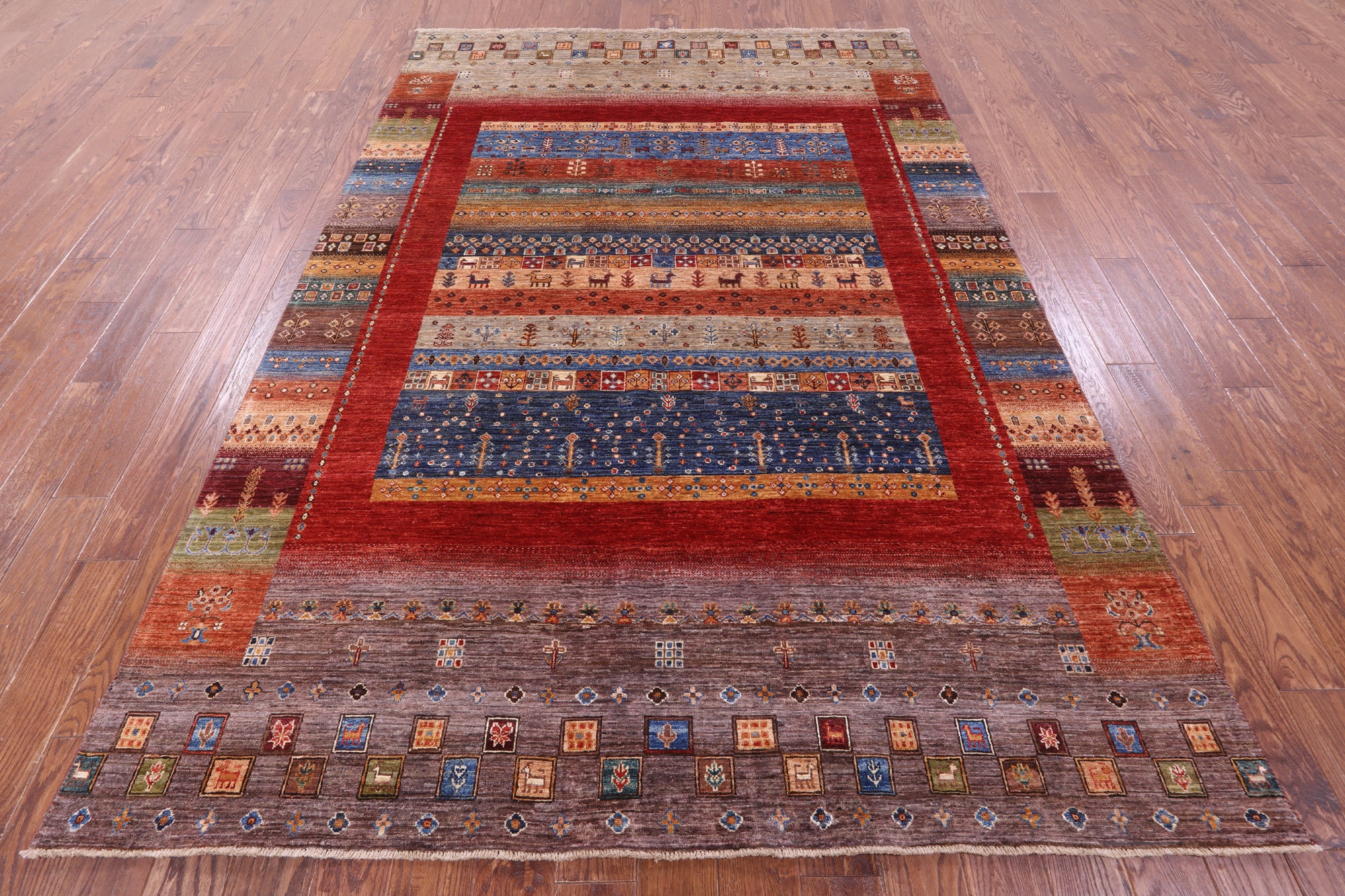 Persian Gabbeh Tribal Handmade Wool Rug - 6' 7" X 9' 7" - Golden Nile