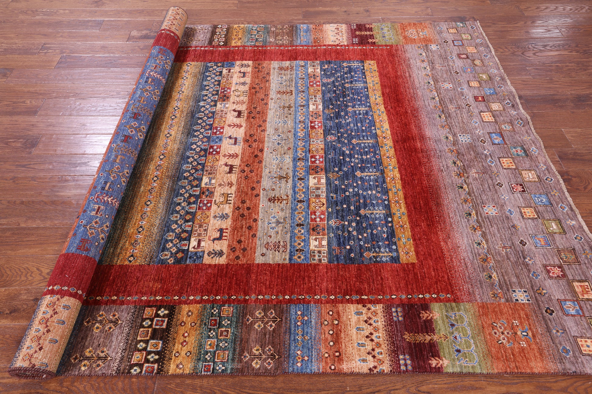Persian Gabbeh Tribal Handmade Wool Rug - 6' 7" X 9' 7" - Golden Nile