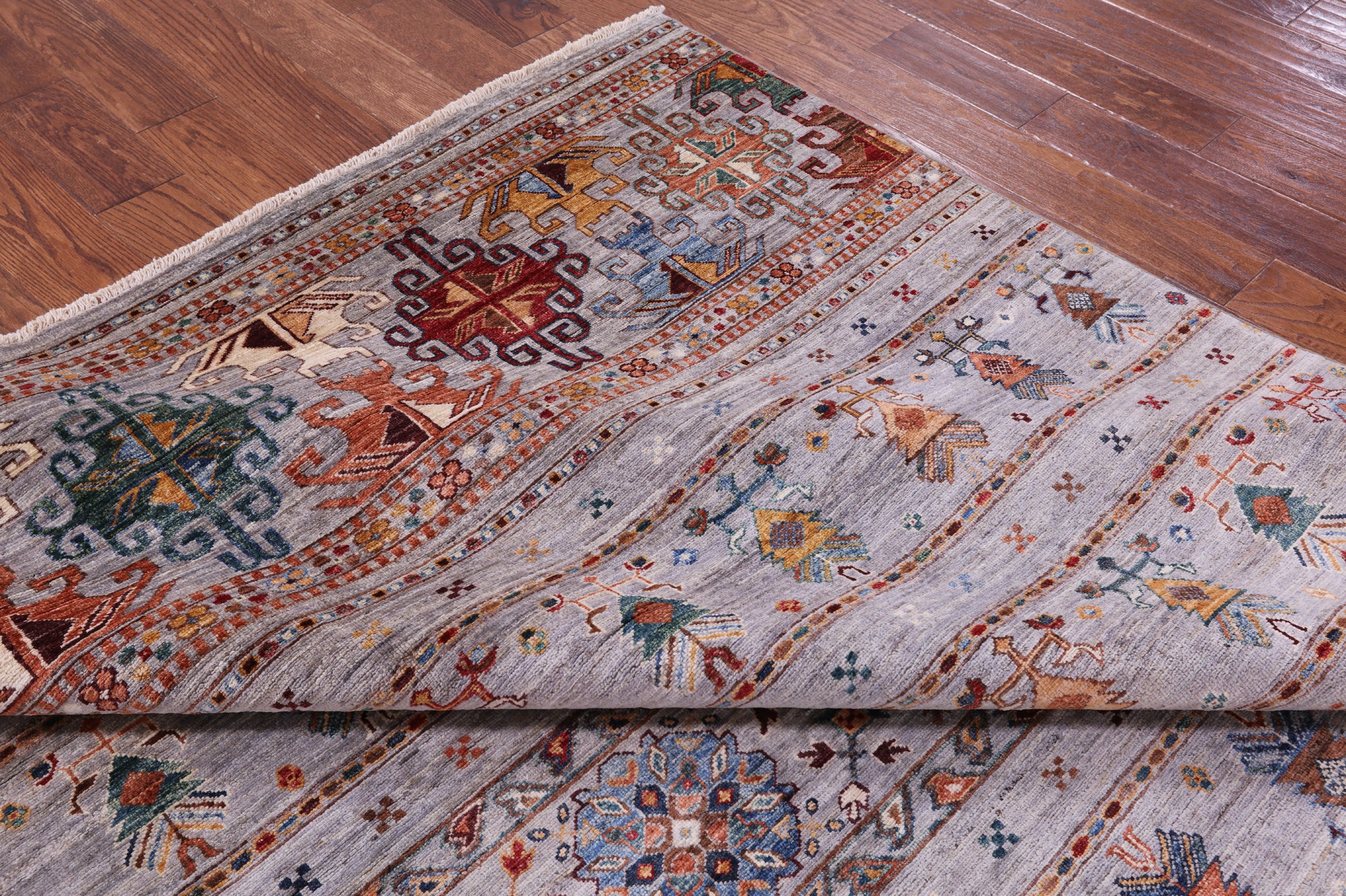 Grey Khorjin Persian Gabbeh Hand Knotted Wool Rug - 6' 9" X 10' 0" - Golden Nile