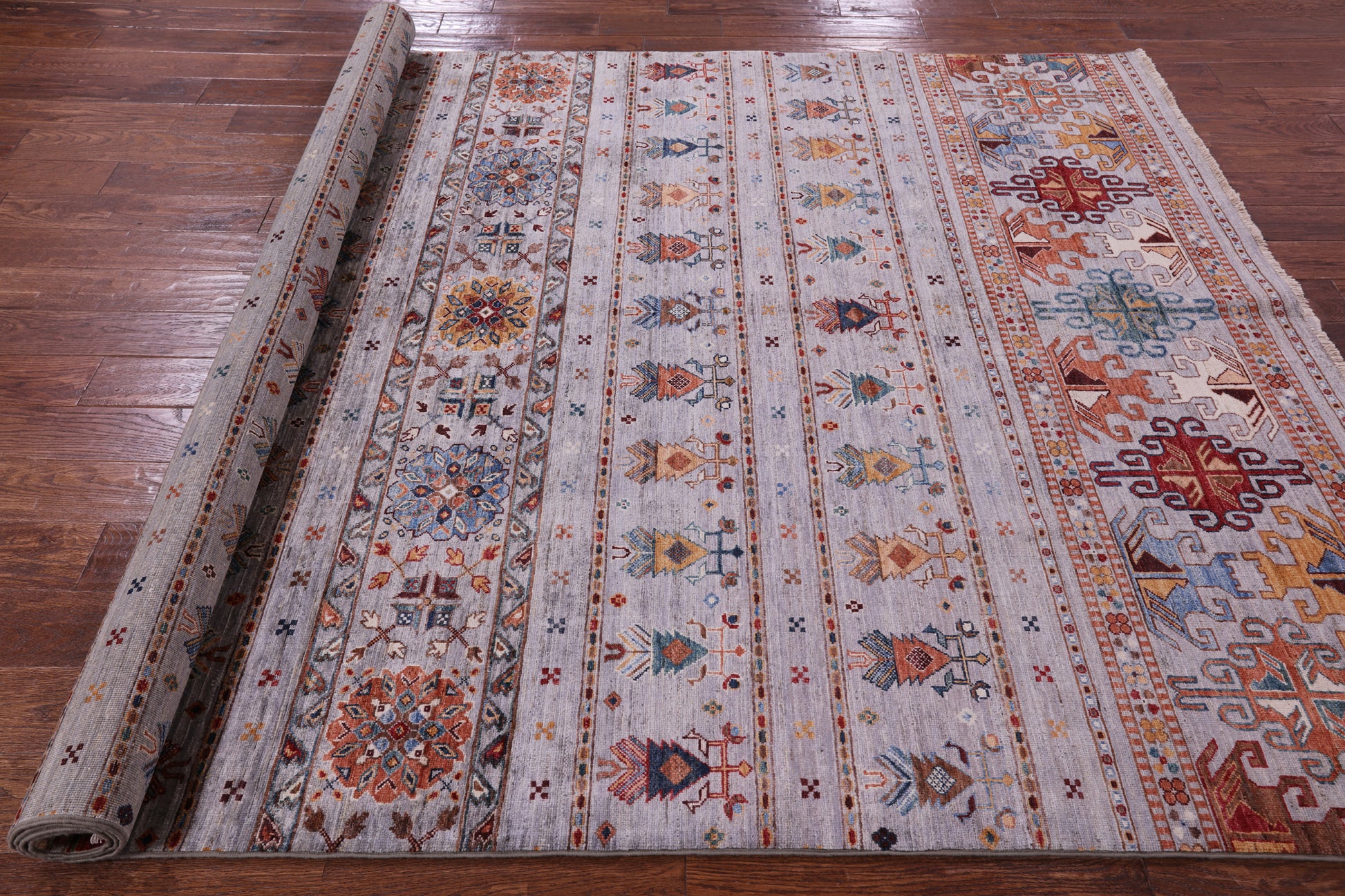 Grey Khorjin Persian Gabbeh Hand Knotted Wool Rug - 6' 9" X 10' 0" - Golden Nile
