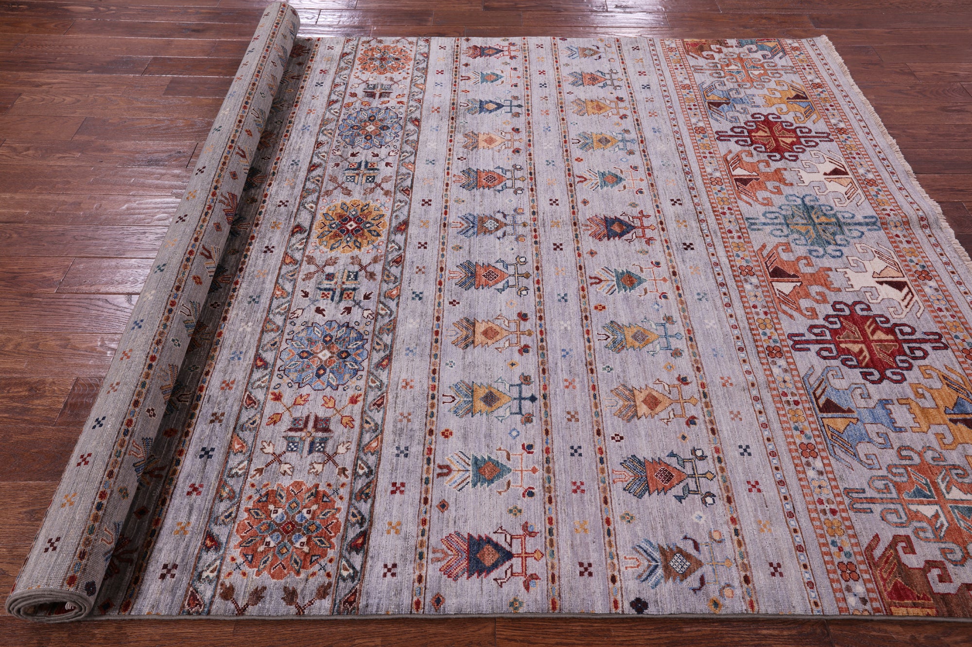 Grey Khorjin Persian Gabbeh Hand Knotted Wool Rug - 6' 9" X 10' 0" - Golden Nile