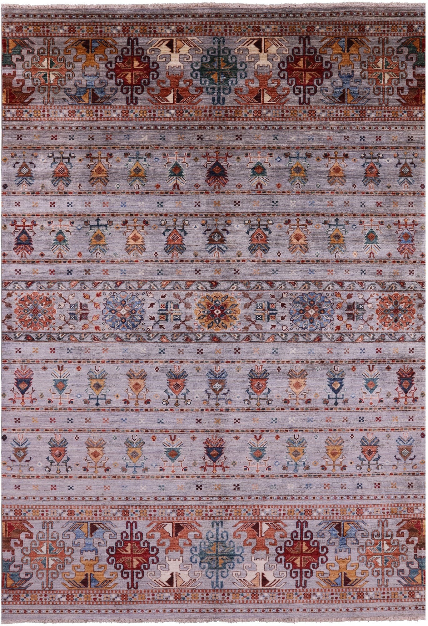 Grey Khorjin Persian Gabbeh Hand Knotted Wool Rug - 6' 9" X 10' 0" - Golden Nile