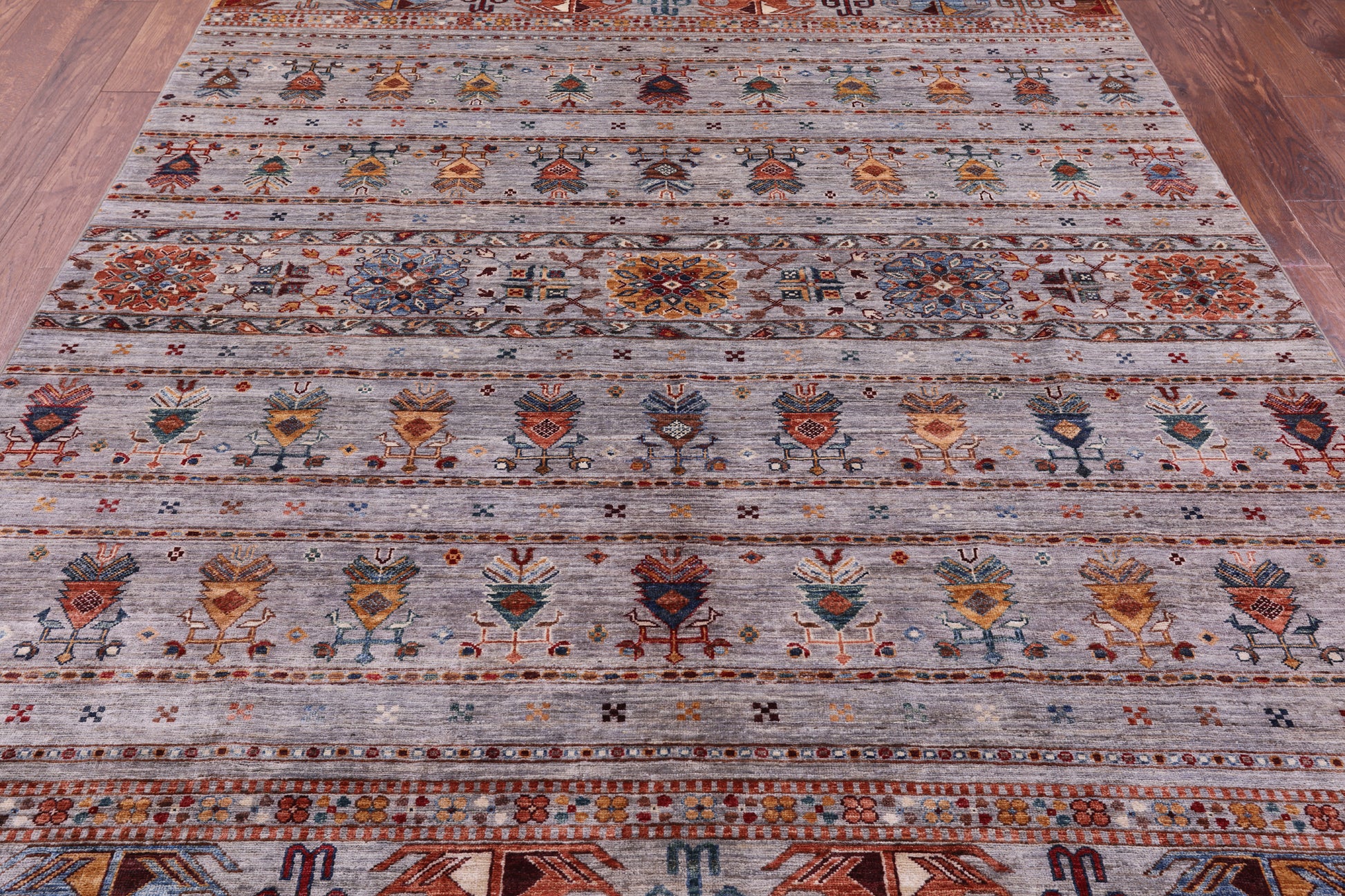 Grey Khorjin Persian Gabbeh Hand Knotted Wool Rug - 6' 9" X 10' 0" - Golden Nile