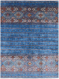 Blue Khorjin Persian Gabbeh Hand Knotted Wool Rug - 5' 7" X 7' 6" - Golden Nile