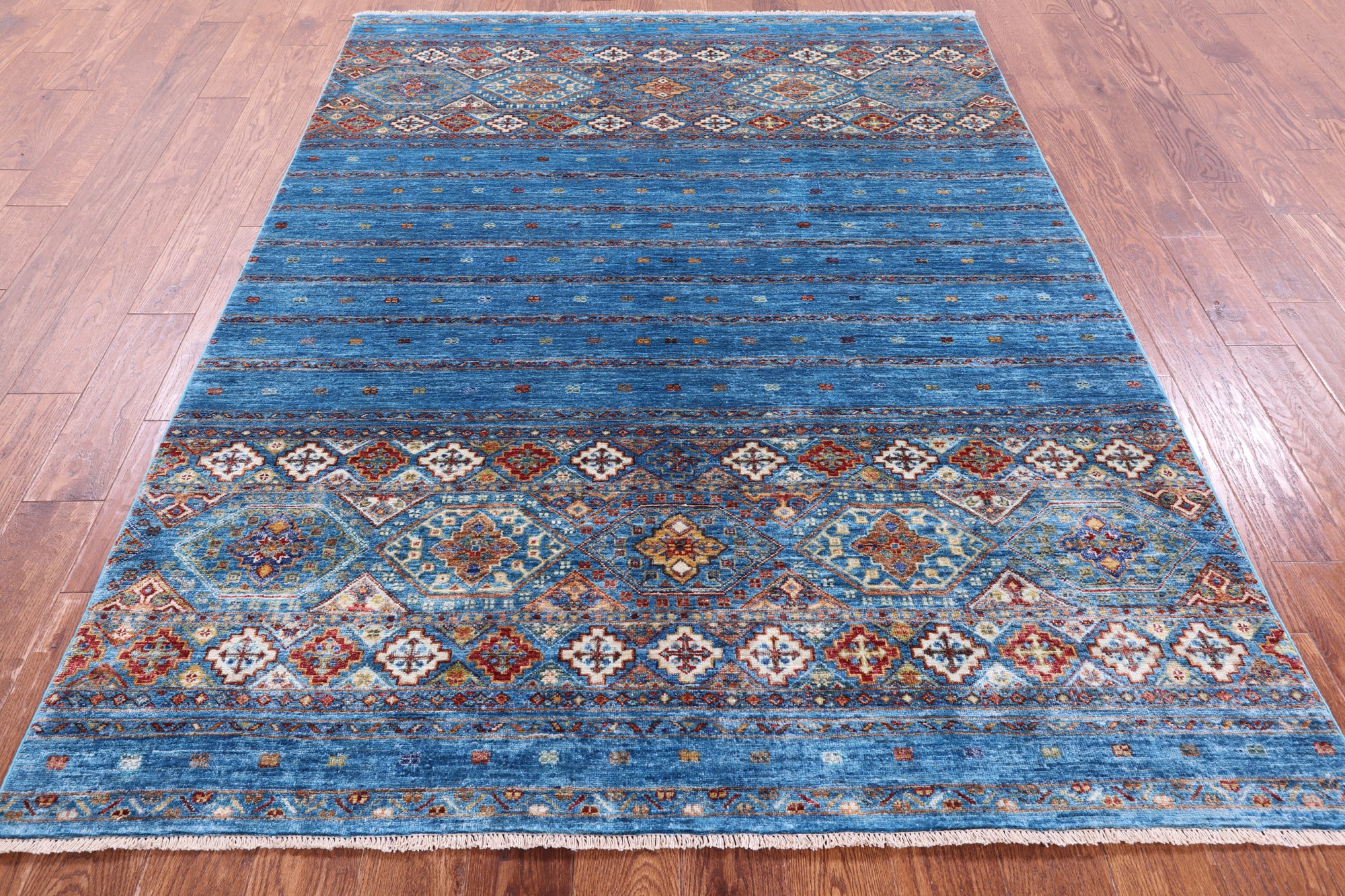 Blue Khorjin Persian Gabbeh Hand Knotted Wool Rug - 5' 7" X 7' 6" - Golden Nile