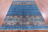 Blue Khorjin Persian Gabbeh Hand Knotted Wool Rug - 5' 7" X 7' 6" - Golden Nile