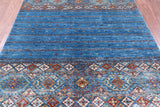 Blue Khorjin Persian Gabbeh Hand Knotted Wool Rug - 5' 7" X 7' 6" - Golden Nile