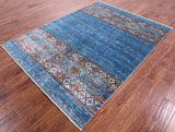 Blue Khorjin Persian Gabbeh Hand Knotted Wool Rug - 5' 7" X 7' 6" - Golden Nile