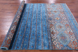 Blue Khorjin Persian Gabbeh Hand Knotted Wool Rug - 5' 7" X 7' 6" - Golden Nile