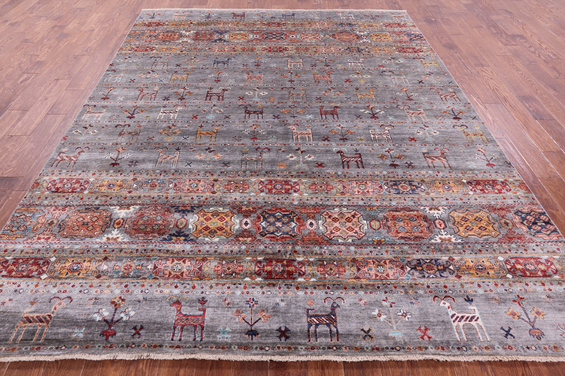 Grey Tribal Persian Gabbeh Hand Knotted Wool Rug - 8' 3" X 10' 5" - Golden Nile