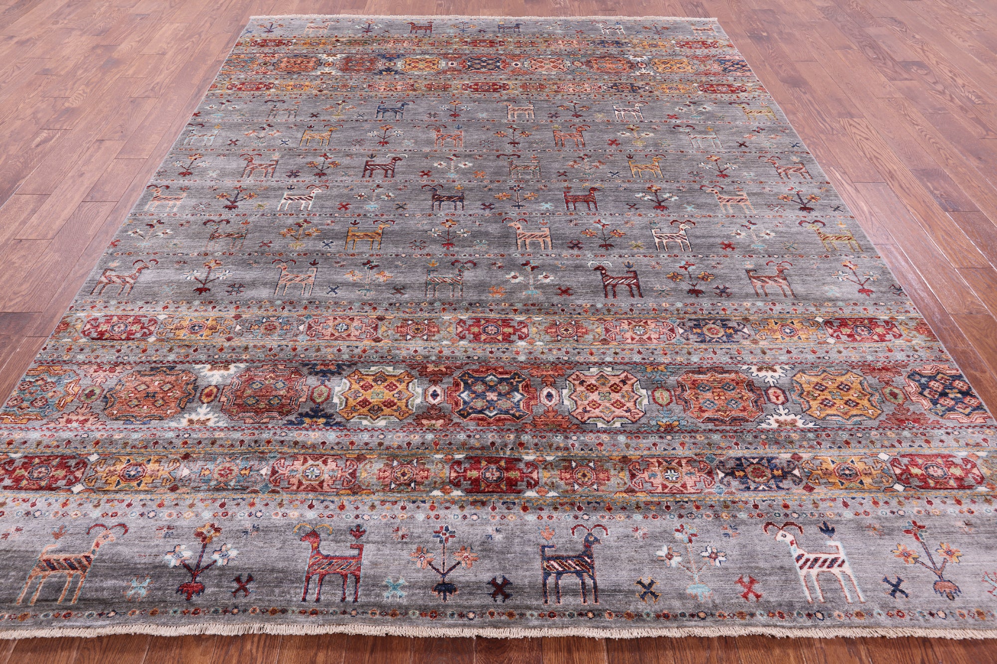 Grey Tribal Persian Gabbeh Hand Knotted Wool Rug - 8' 3" X 10' 5" - Golden Nile