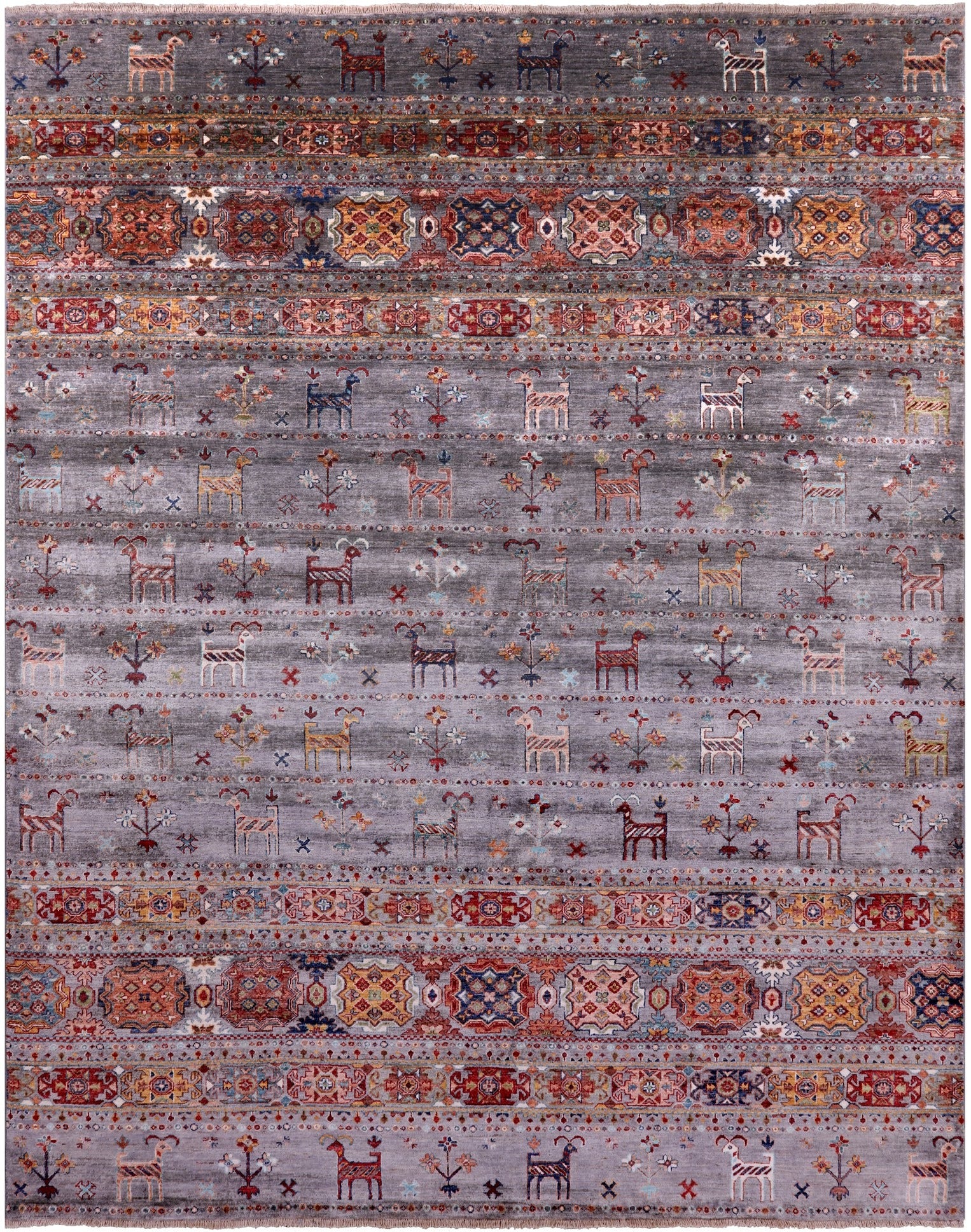 Grey Tribal Persian Gabbeh Hand Knotted Wool Rug - 8' 3" X 10' 5" - Golden Nile