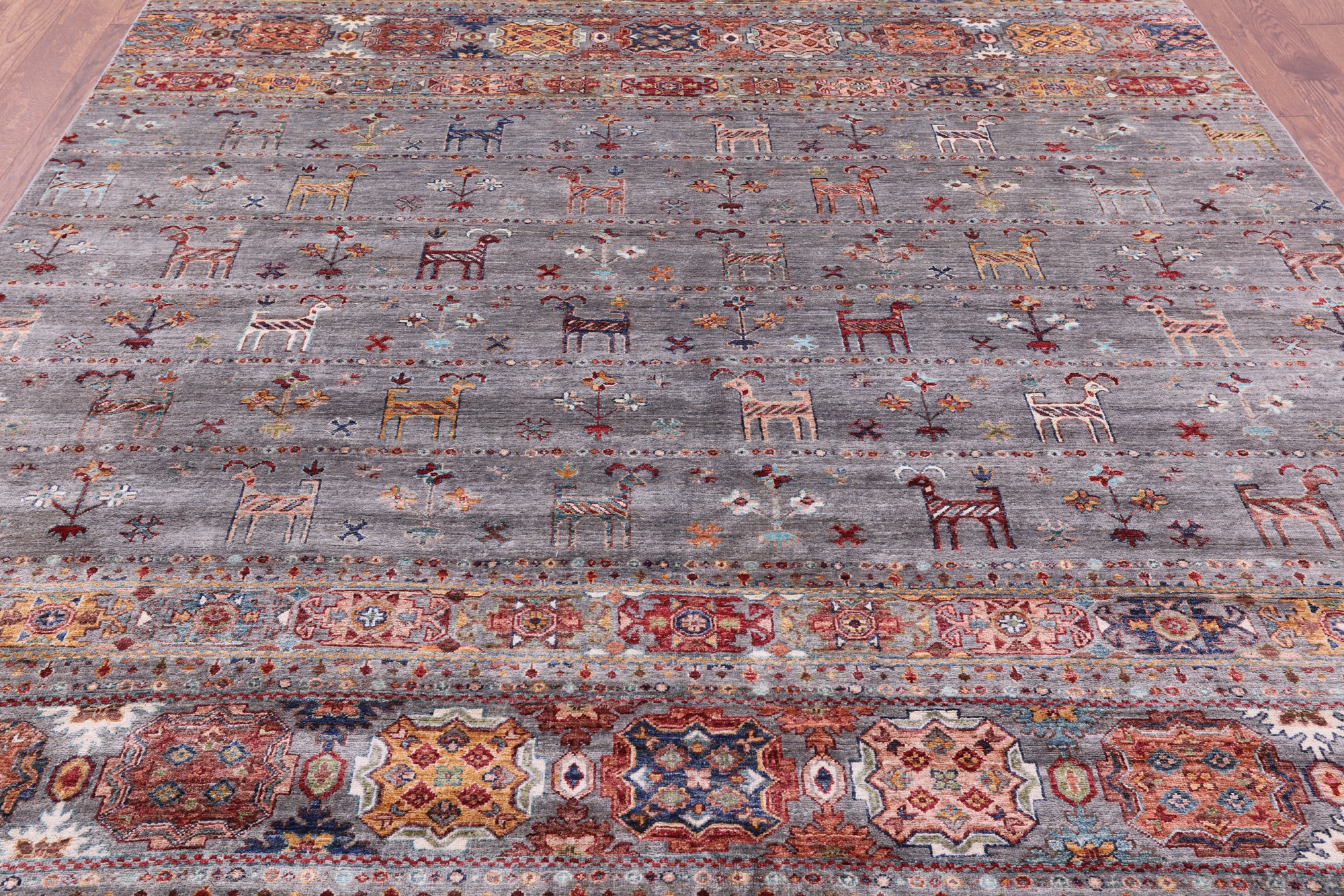 Grey Tribal Persian Gabbeh Hand Knotted Wool Rug - 8' 3" X 10' 5" - Golden Nile