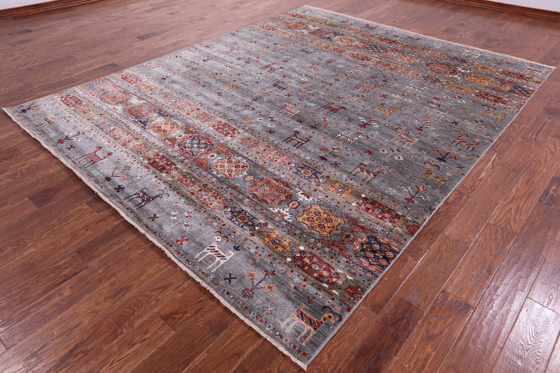 Grey Tribal Persian Gabbeh Hand Knotted Wool Rug - 8' 3" X 10' 5" - Golden Nile
