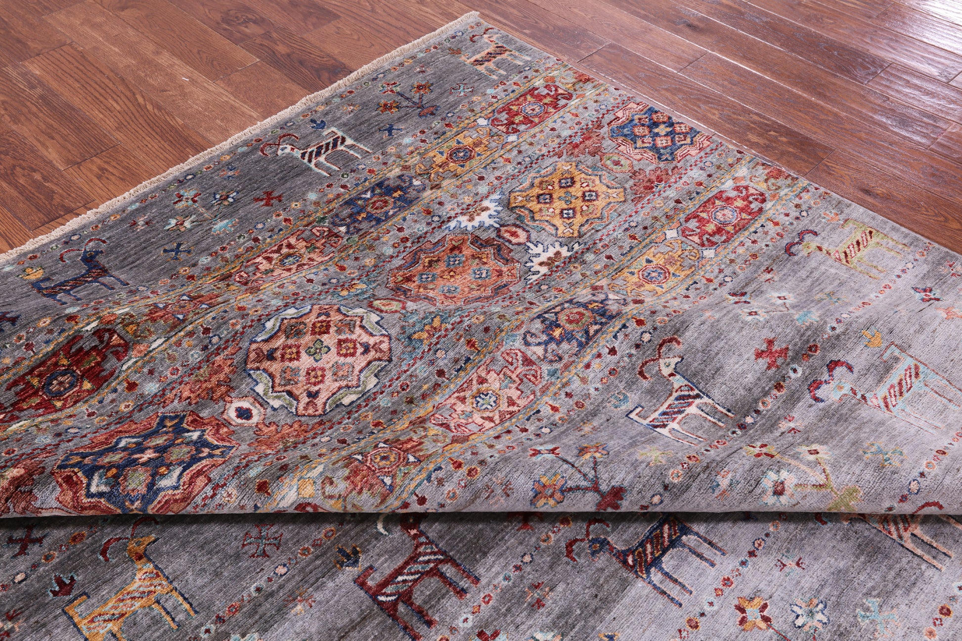 Grey Tribal Persian Gabbeh Hand Knotted Wool Rug - 8' 3" X 10' 5" - Golden Nile