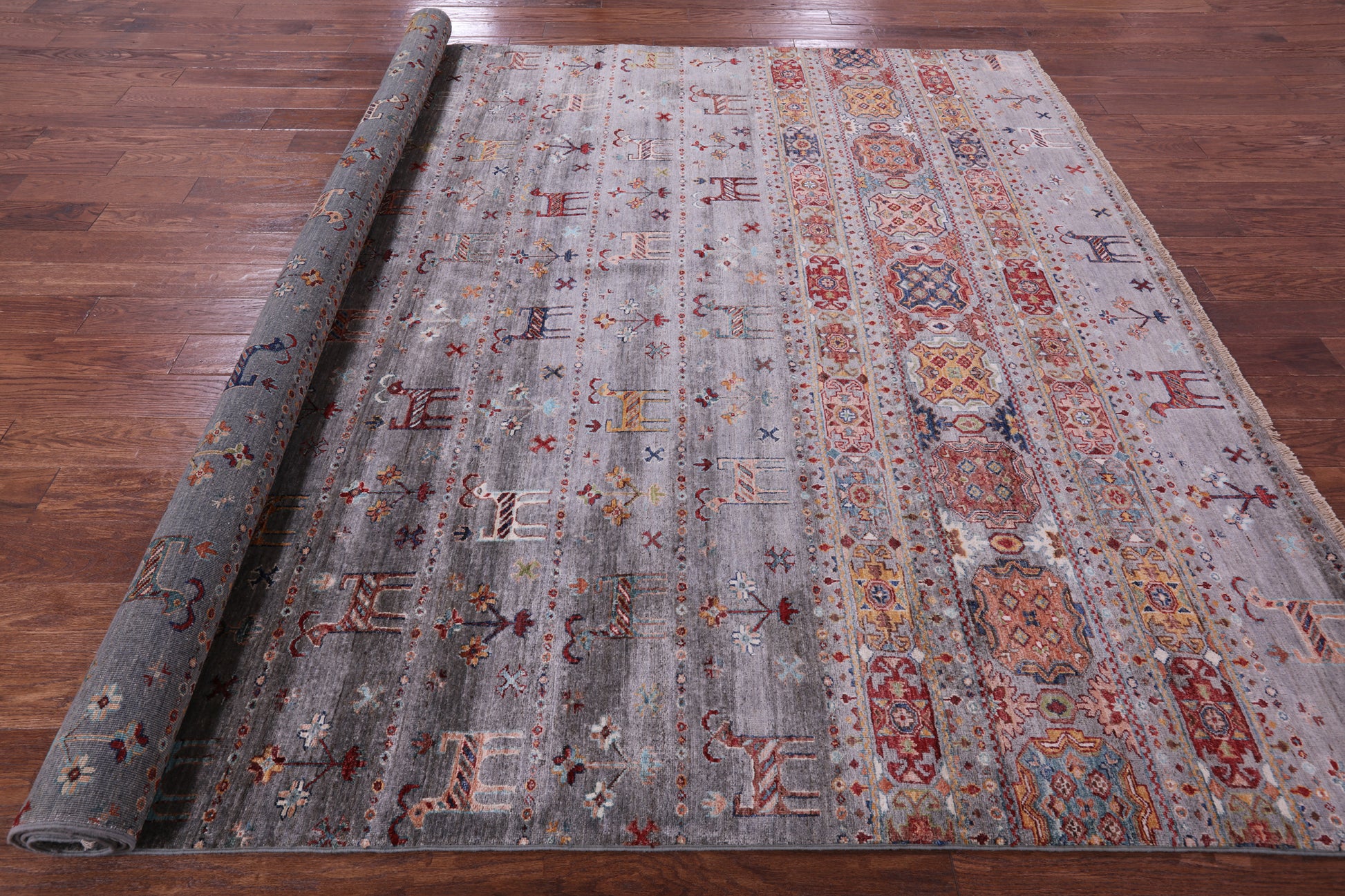 Grey Tribal Persian Gabbeh Hand Knotted Wool Rug - 8' 3" X 10' 5" - Golden Nile