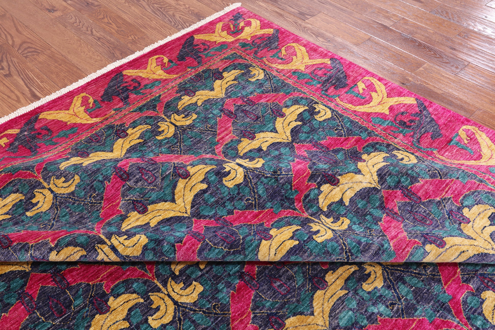 Blue William Morris Handmade Wool Area Rug - 8' 10" X 11' 10" - Golden Nile