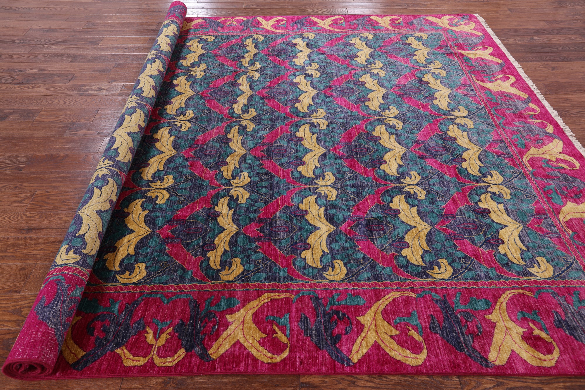 Blue William Morris Handmade Wool Area Rug - 8' 10" X 11' 10" - Golden Nile