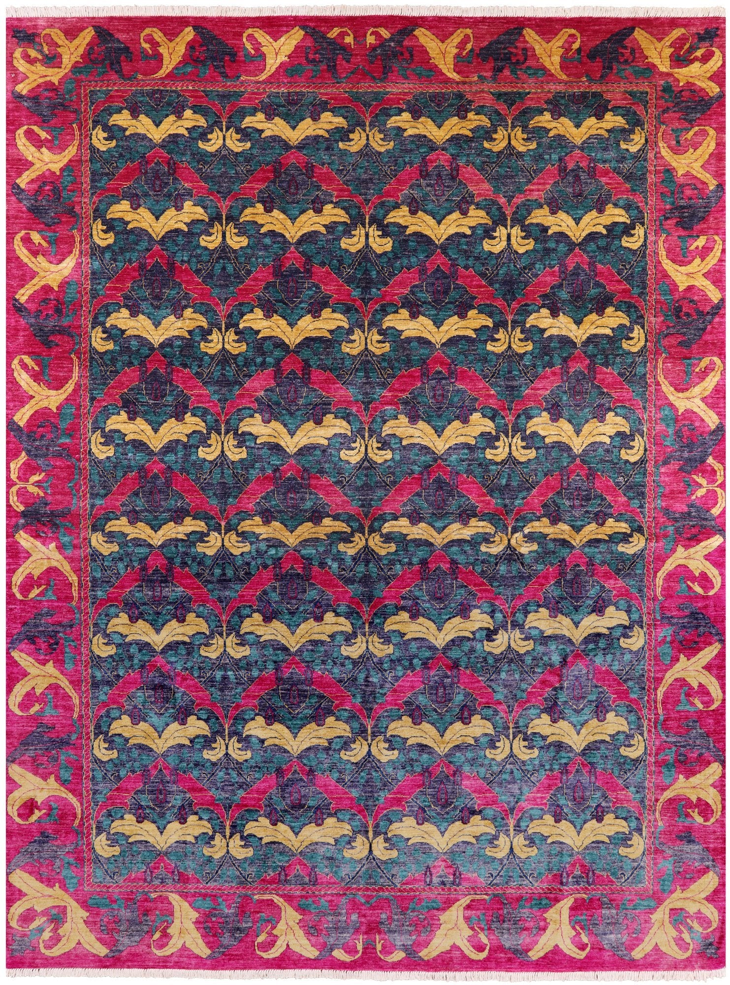 Blue William Morris Handmade Wool Area Rug - 8' 10" X 11' 10" - Golden Nile