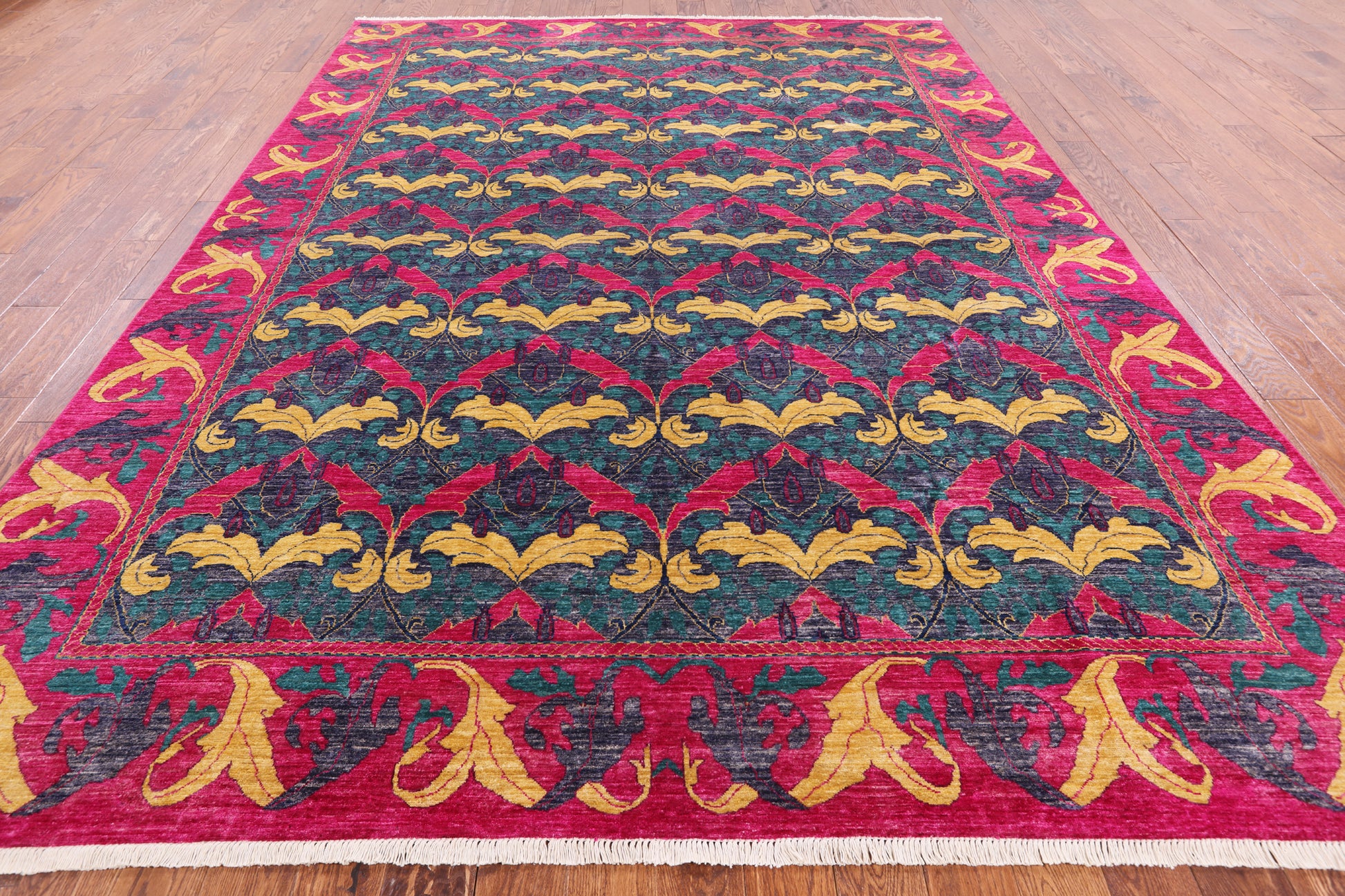 Blue William Morris Handmade Wool Area Rug - 8' 10" X 11' 10" - Golden Nile