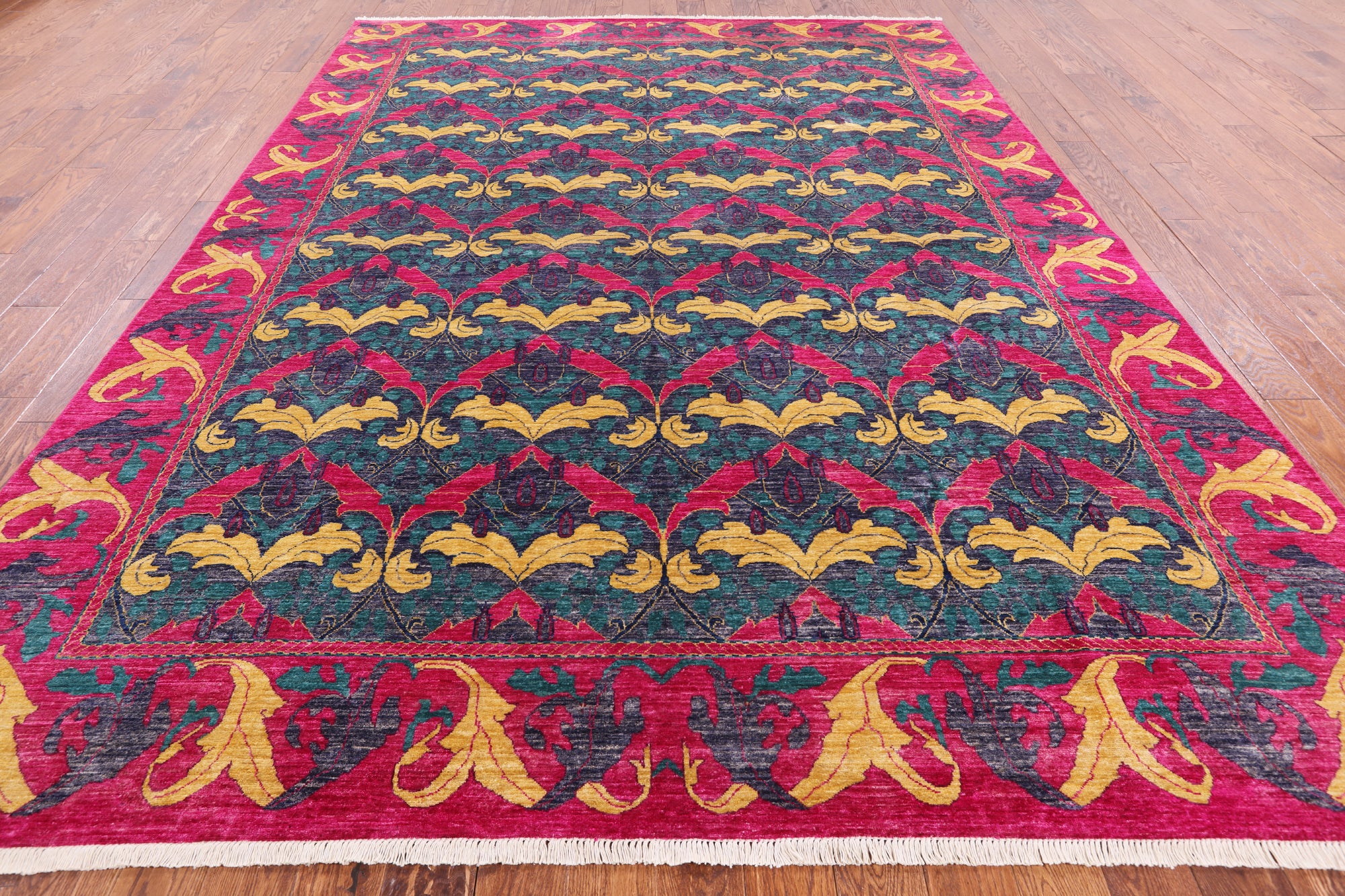 Blue William Morris Handmade Wool Area Rug - 8' 10" X 11' 10" - Golden Nile