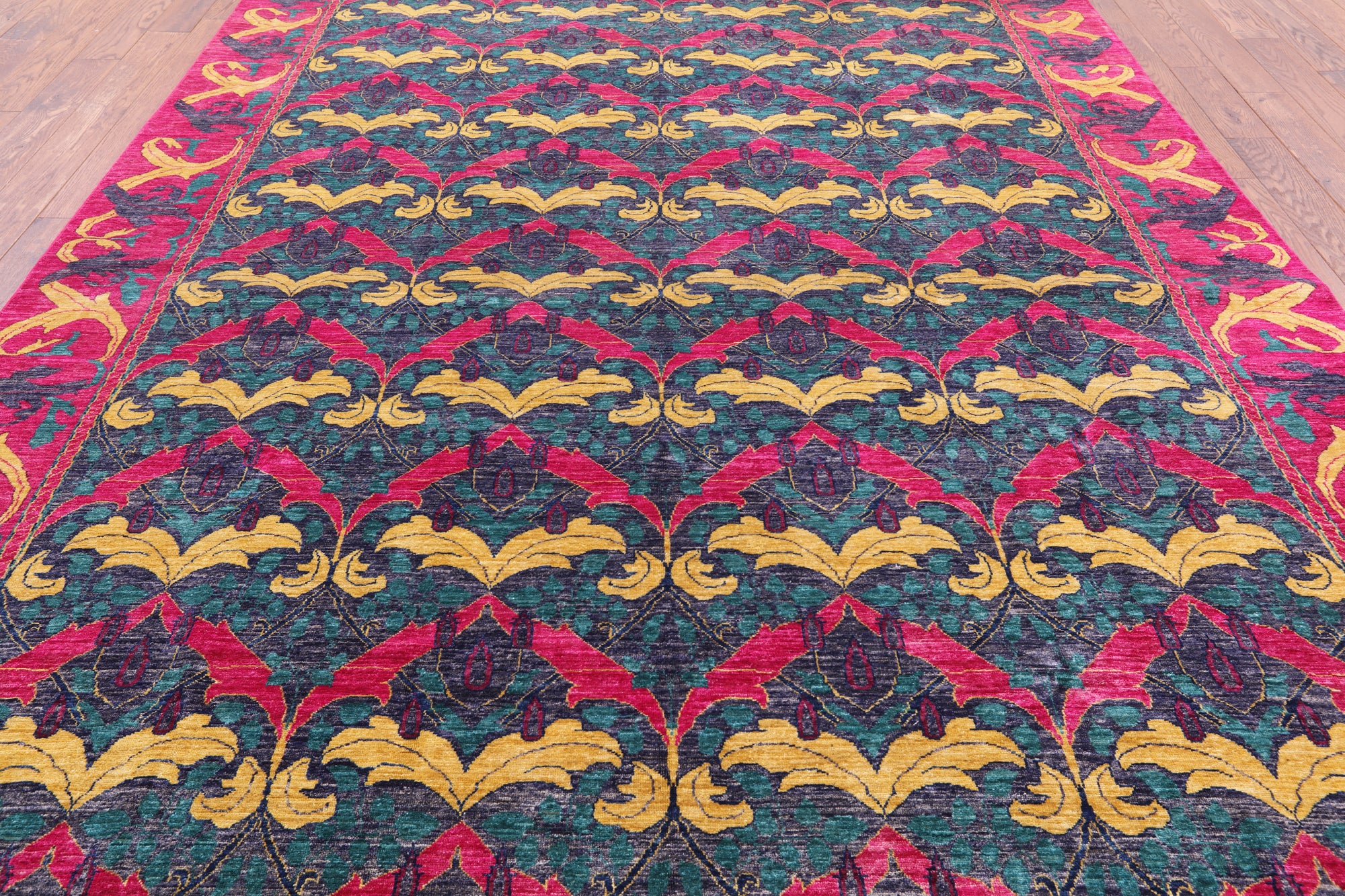 Blue William Morris Handmade Wool Area Rug - 8' 10" X 11' 10" - Golden Nile