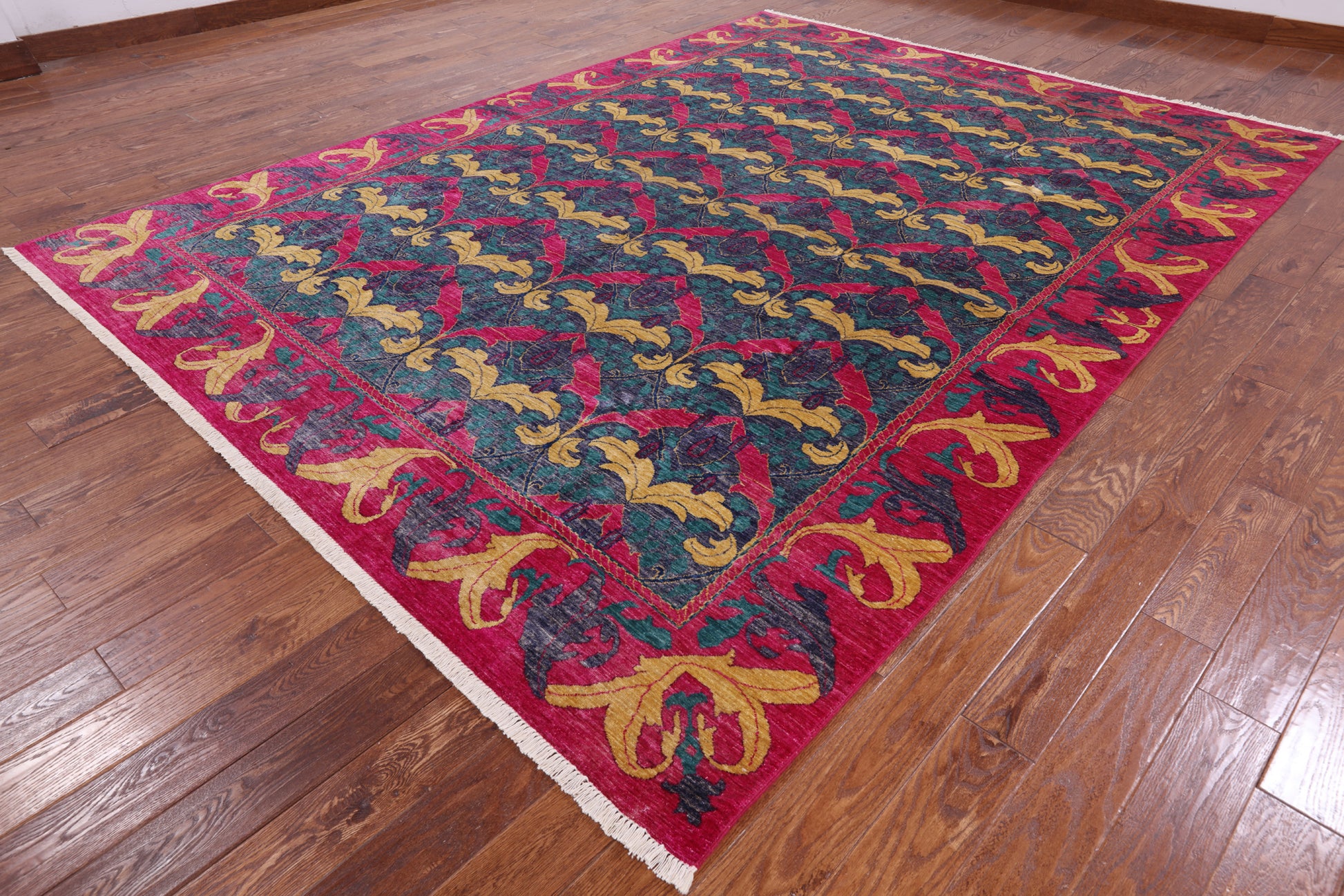 Blue William Morris Handmade Wool Area Rug - 8' 10" X 11' 10" - Golden Nile