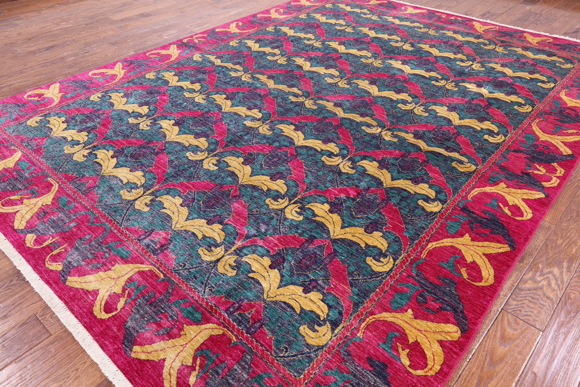 Blue William Morris Handmade Wool Area Rug - 8' 10" X 11' 10" - Golden Nile