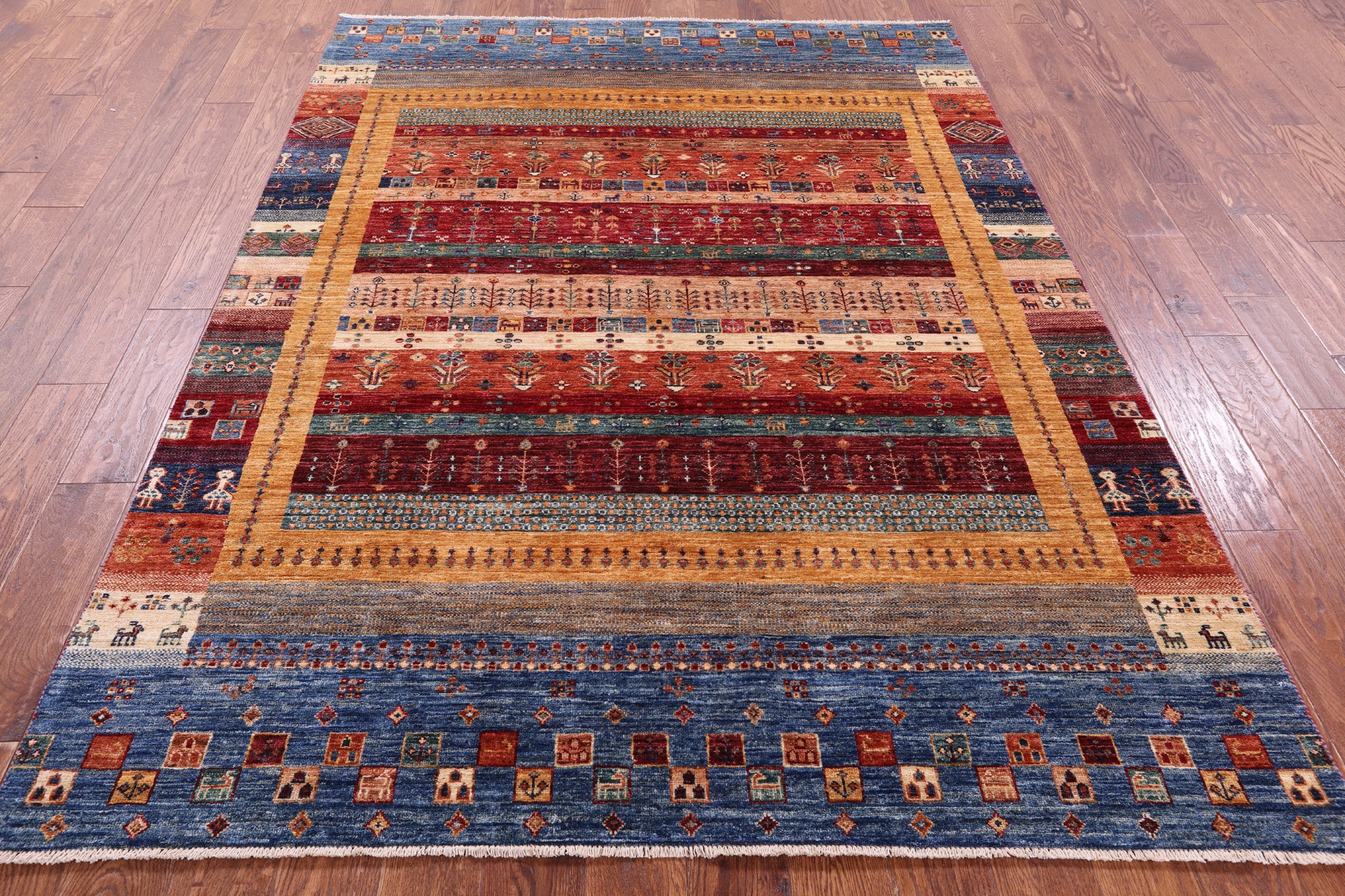 Tribal Persian Gabbeh Hand Knotted Wool Rug - 5' 10" X 7' 10" - Golden Nile