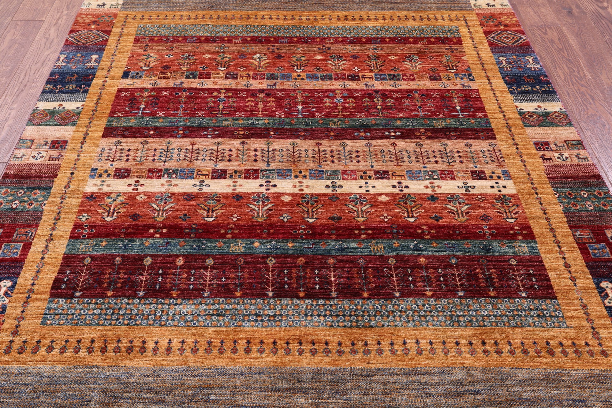 Tribal Persian Gabbeh Hand Knotted Wool Rug - 5' 10" X 7' 10" - Golden Nile