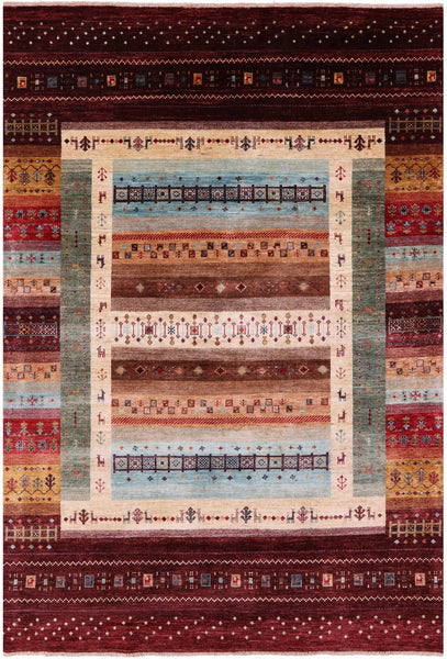 Tribal Persian Gabbeh Hand Knotted Wool Rug - 5' 9" X 8' 5" - Golden Nile