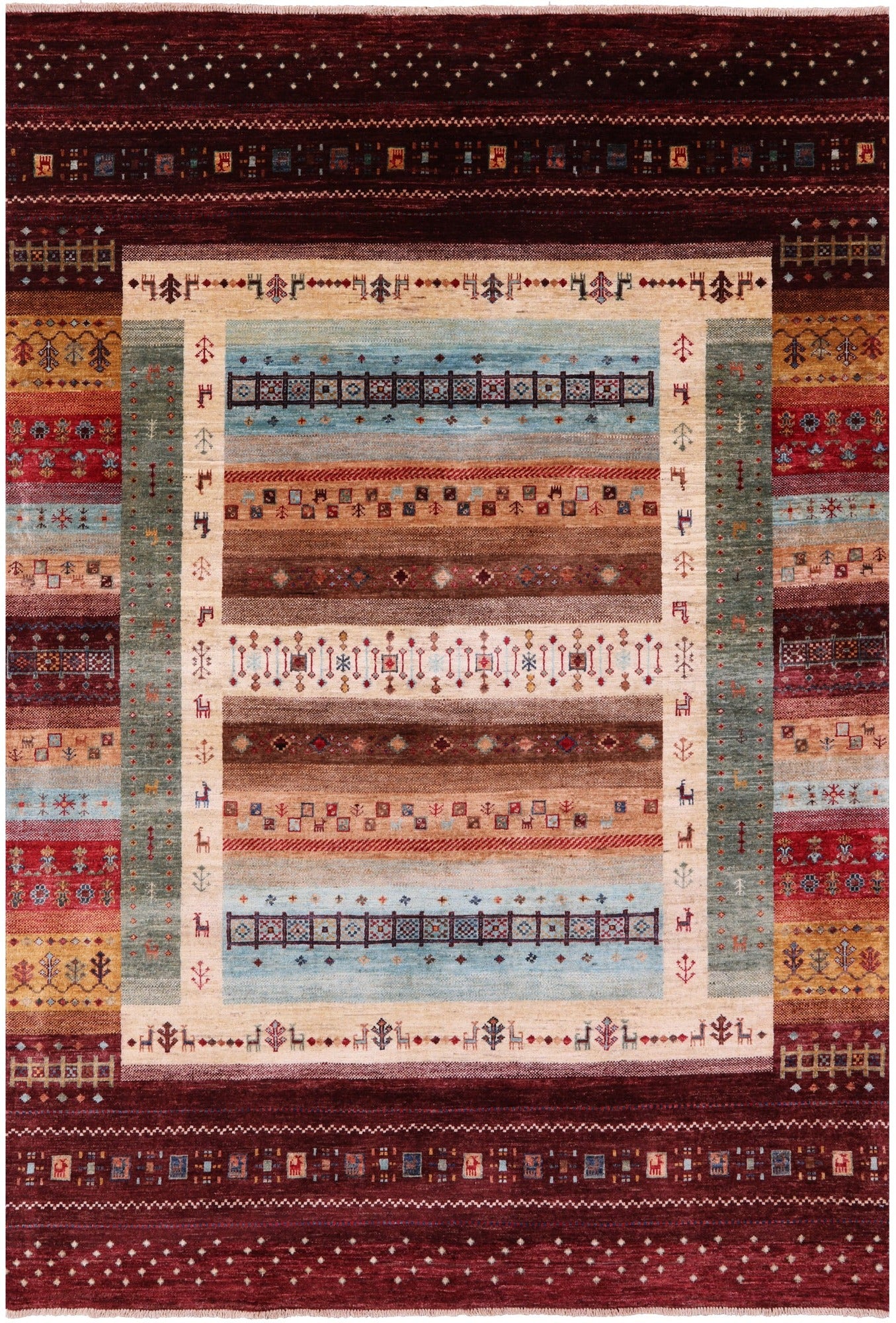 Tribal Persian Gabbeh Hand Knotted Wool Rug - 5' 9" X 8' 5" - Golden Nile