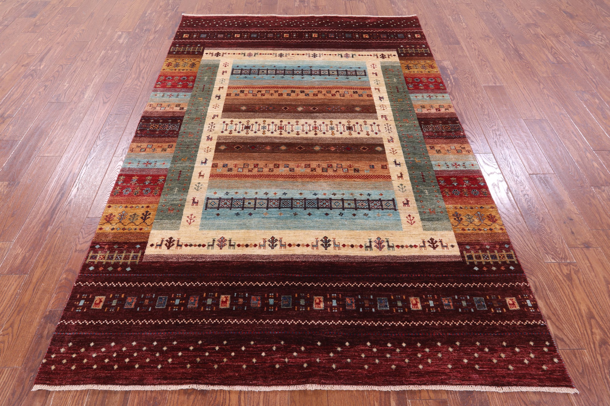 Tribal Persian Gabbeh Hand Knotted Wool Rug - 5' 9" X 8' 5" - Golden Nile