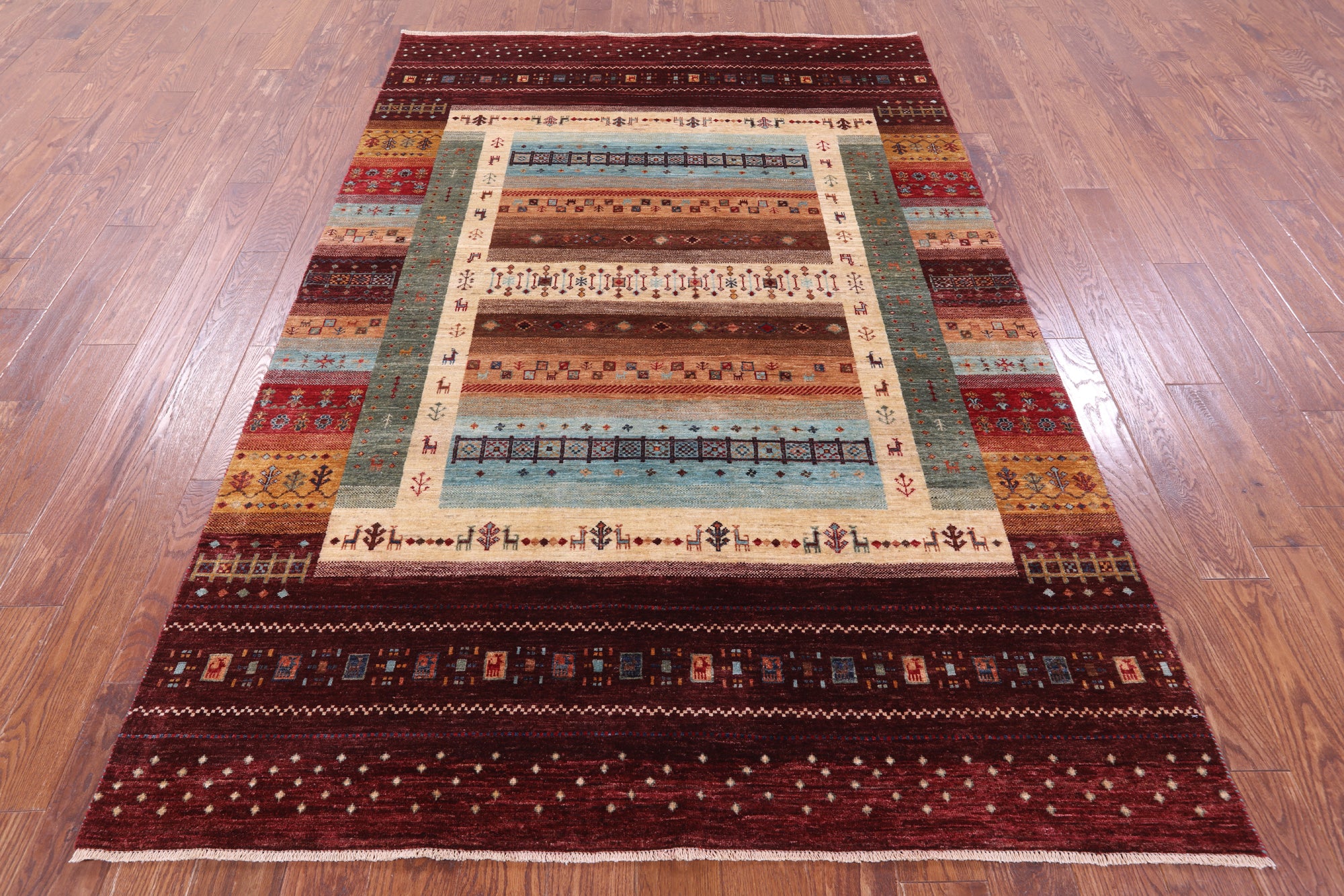 Tribal Persian Gabbeh Hand Knotted Wool Rug - 5' 9" X 8' 5" - Golden Nile
