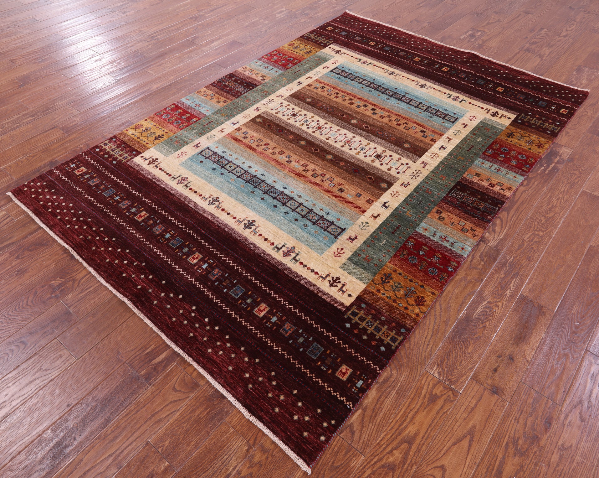 Tribal Persian Gabbeh Hand Knotted Wool Rug - 5' 9" X 8' 5" - Golden Nile