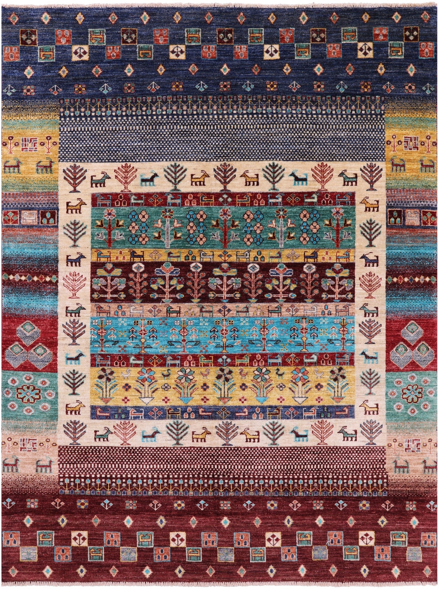 Tribal Persian Gabbeh Hand Knotted Wool Rug - 5' 1" X 6' 9" - Golden Nile