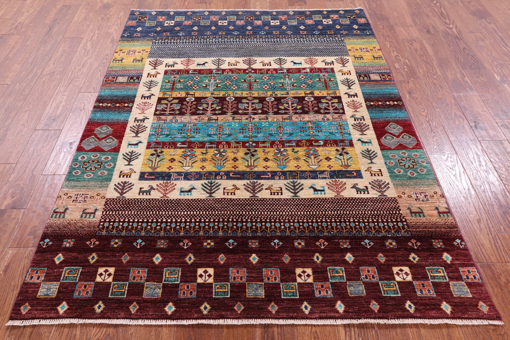 Tribal Persian Gabbeh Hand Knotted Wool Rug - 5' 1" X 6' 9" - Golden Nile
