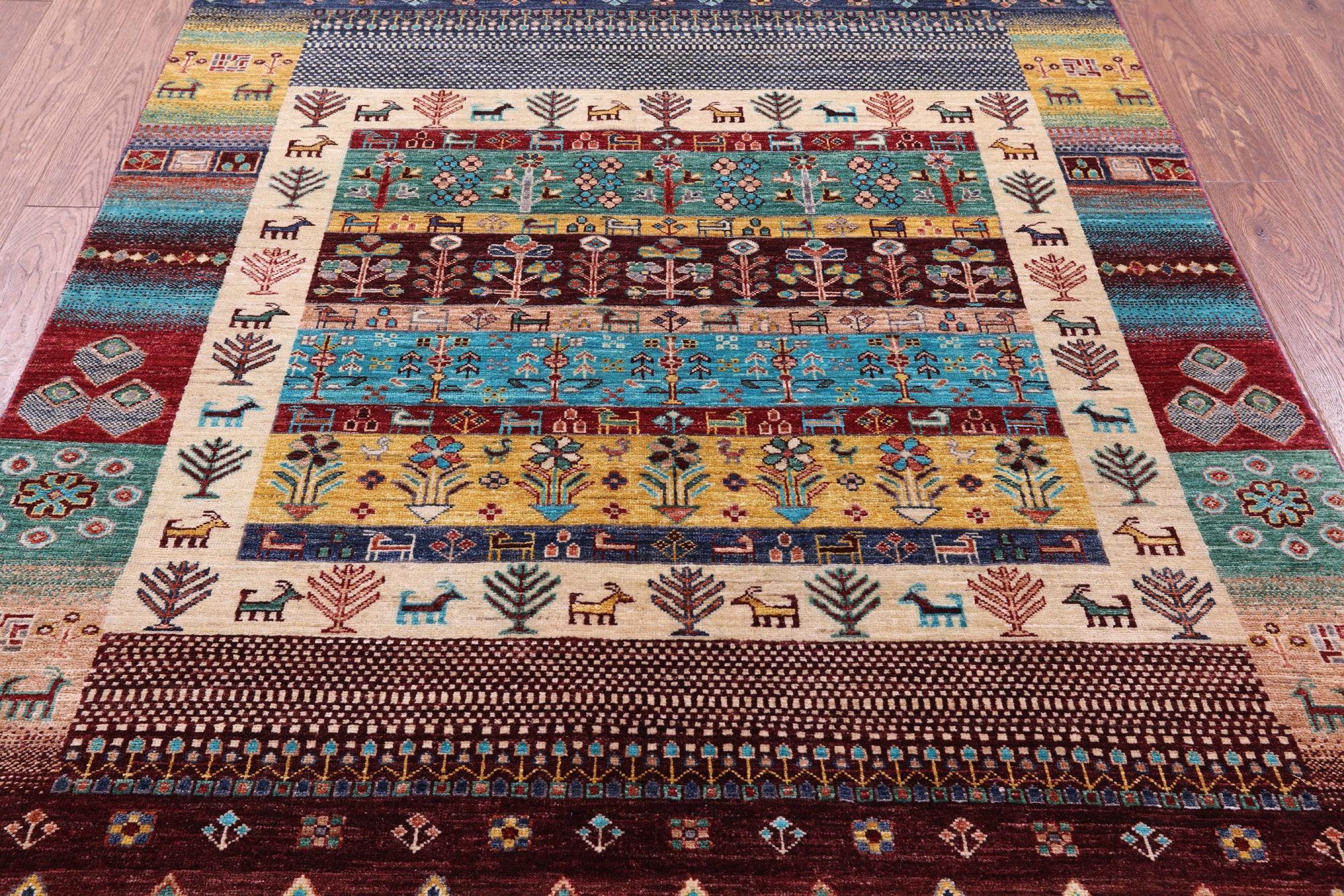 Tribal Persian Gabbeh Hand Knotted Wool Rug - 5' 1" X 6' 9" - Golden Nile