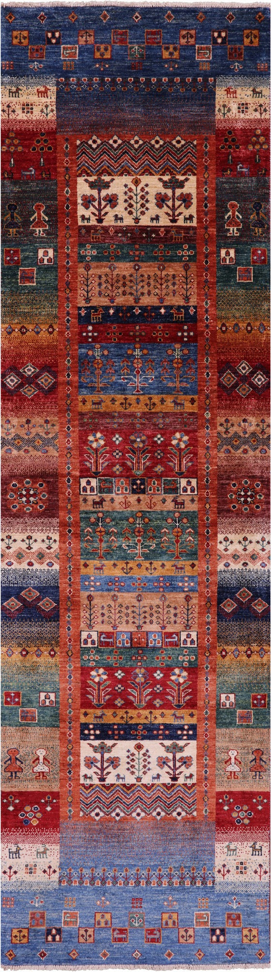 Tribal Persian Gabbeh Handmade Wool Runner Rug - 2' 9" X 9' 11" - Golden Nile