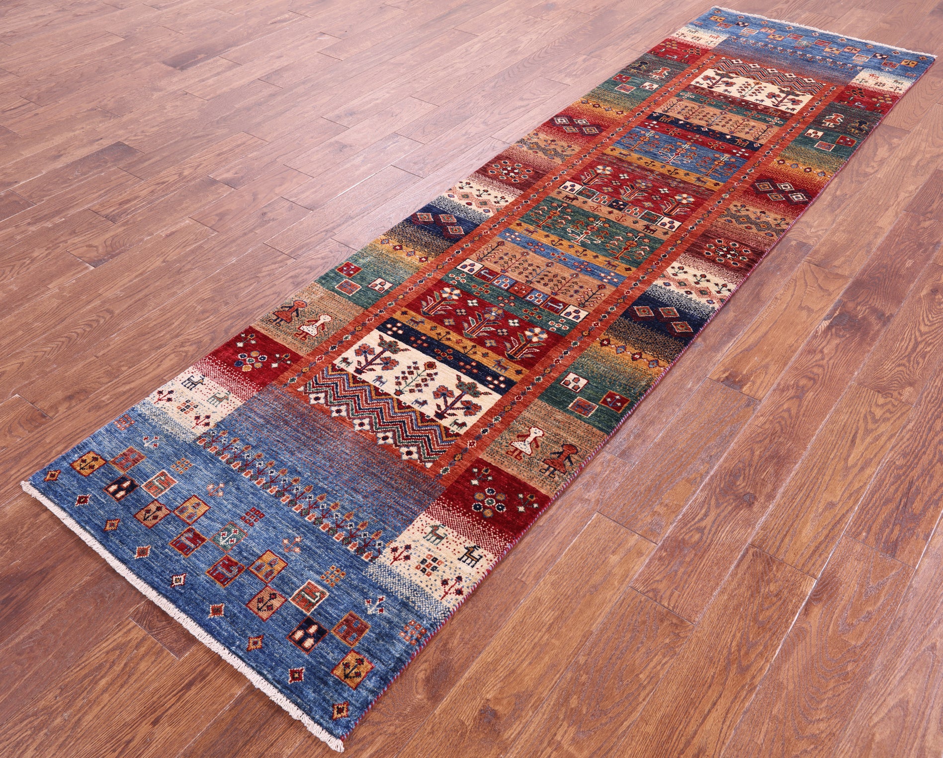 Tribal Persian Gabbeh Handmade Wool Runner Rug - 2' 9" X 9' 11" - Golden Nile