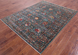 Green Peshawar Hand Knotted Wool Rug - 5' 9" X 7' 5" - Golden Nile