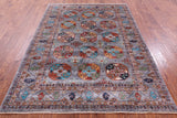 Grey Turkmen Ersari Hand Knotted Wool Rug - 5' 10" X 7' 11" - Golden Nile