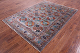 Grey Turkmen Ersari Hand Knotted Wool Rug - 5' 10" X 7' 11" - Golden Nile