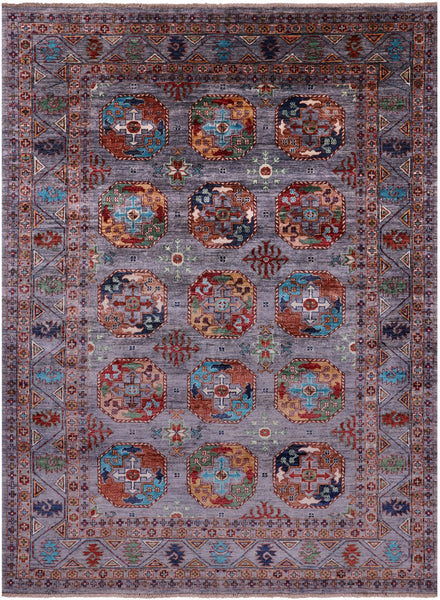 Grey Turkmen Ersari Hand Knotted Wool Rug - 5' 10" X 7' 11" - Golden Nile