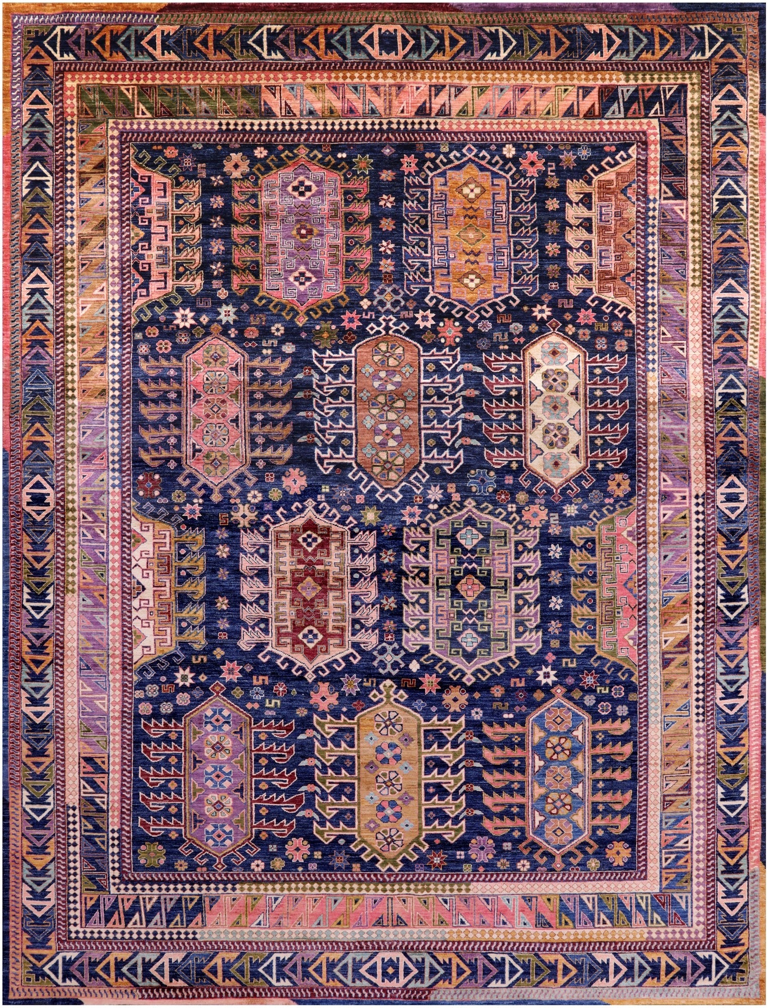 Blue Persian Fine Serapi Hand Knotted Wool Rug - 8' 11" X 11' 10" - Golden Nile