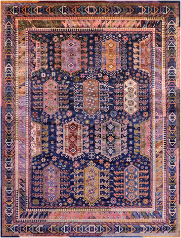 Blue Persian Fine Serapi Hand Knotted Wool Rug - 8' 11